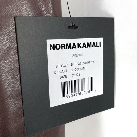 Norma Kamali Spat Legging Faux Leather Pants Chocolate Brown Flare Split Sz XS - Picture 8 of 11